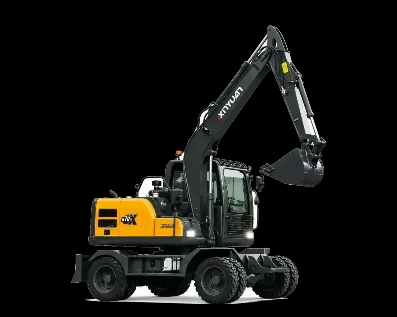 Xinyuan C70 wheeled excavator, isolated on white